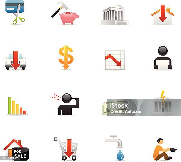 Colore Icone Finanziari Crisi Economica - Immagini vettoriali stock e altre immagini di Icona - Icona, Evento catastrofico, Finanza