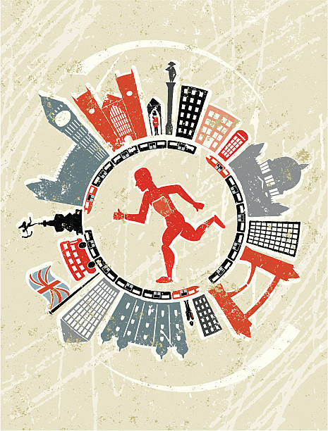 illustrations, cliparts, dessins animés et icônes de athlète courir à londres - marathon running london england competition