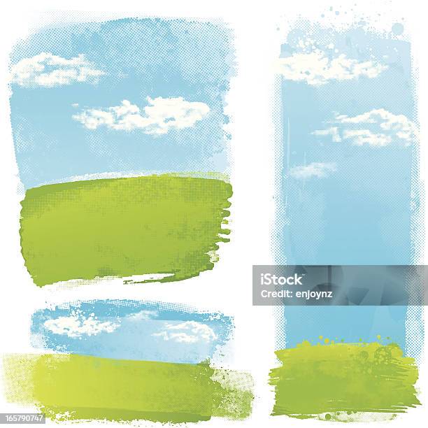 Verde Splash Paesaggi - Immagini vettoriali stock e altre immagini di Erba - Erba, Astratto, Cielo