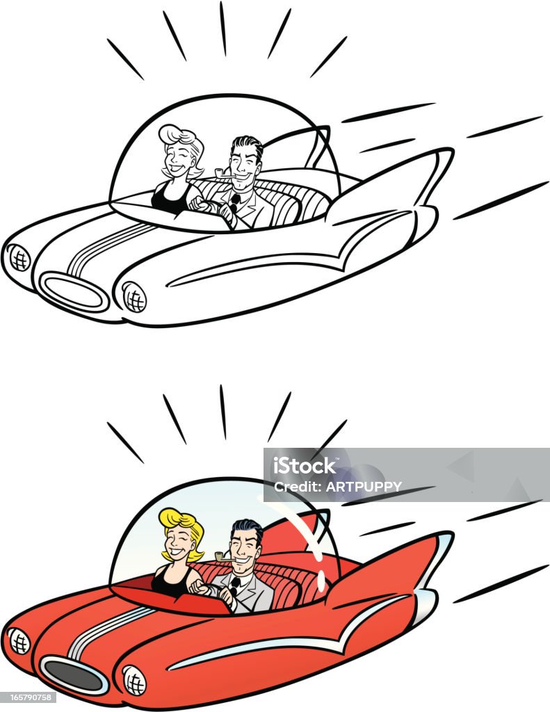 Comic Carro voador - Vetor de Carro voador royalty-free