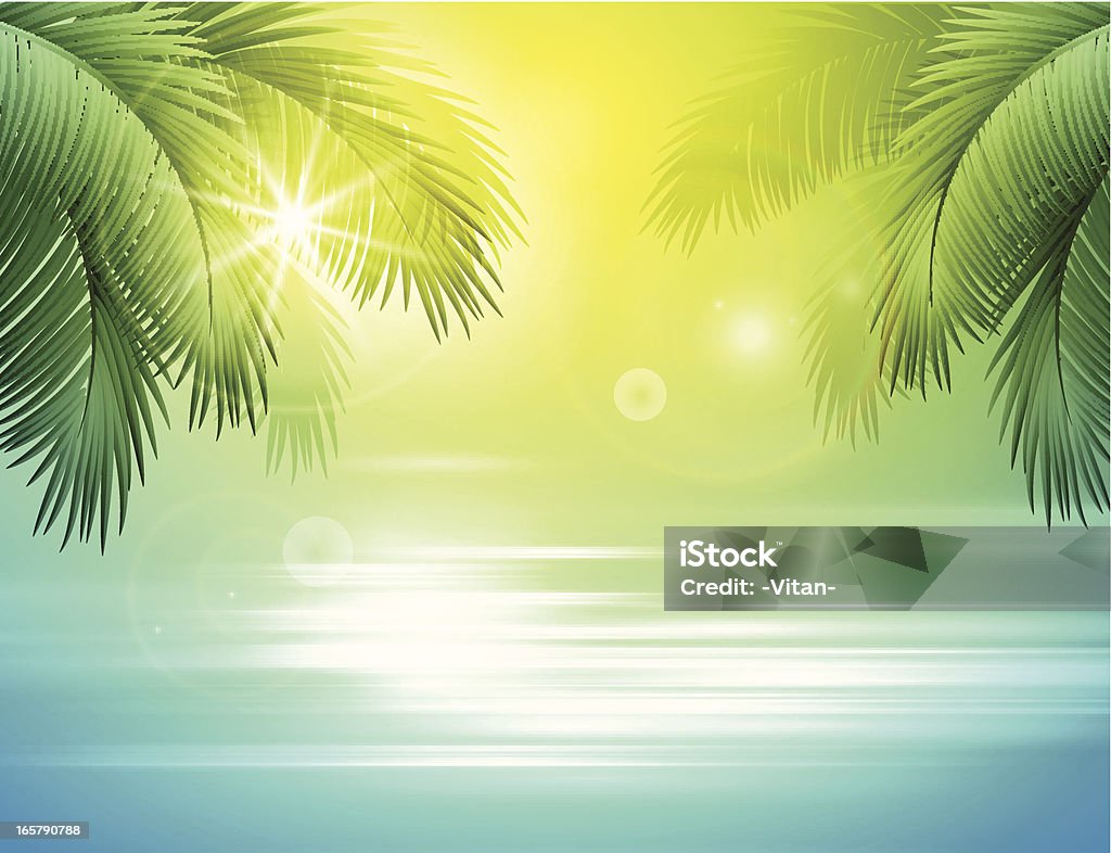 Paisaje del mar y palmeras - arte vectorial de Playa libre de derechos