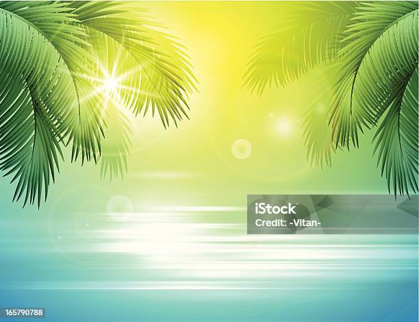 Mar E Palm Paisagem - Arte vetorial de stock e mais imagens de Praia - Praia, Pintura em Aquarela, Palmeira