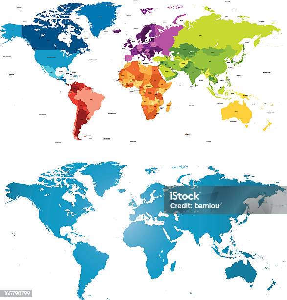 Vetores de Detalhada Mapamúndi Com O Nome De Cada País Inteiro E Azul e mais imagens de Cartógrafo