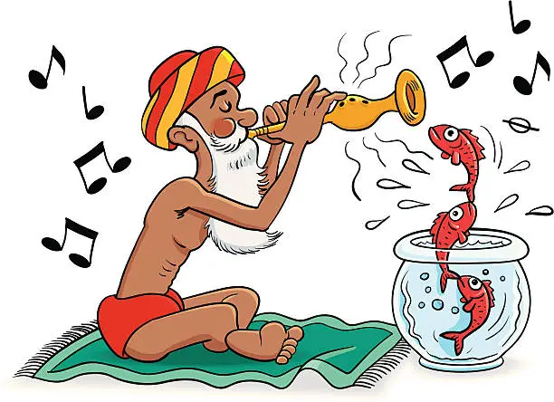 Vector illustration of Fakir Fish Charmer