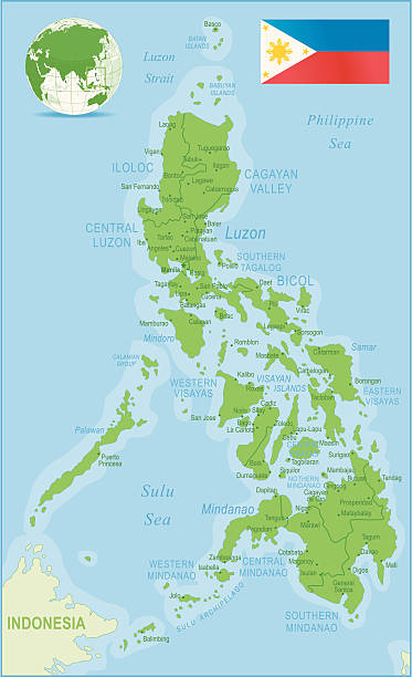 philippines map green highly detailed - philippines stock illustrations