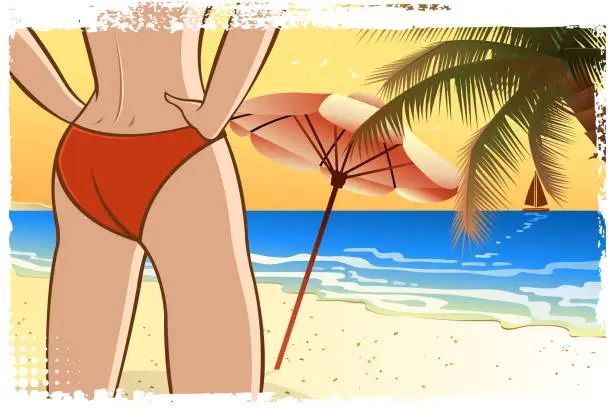 Vector illustration of women in beach