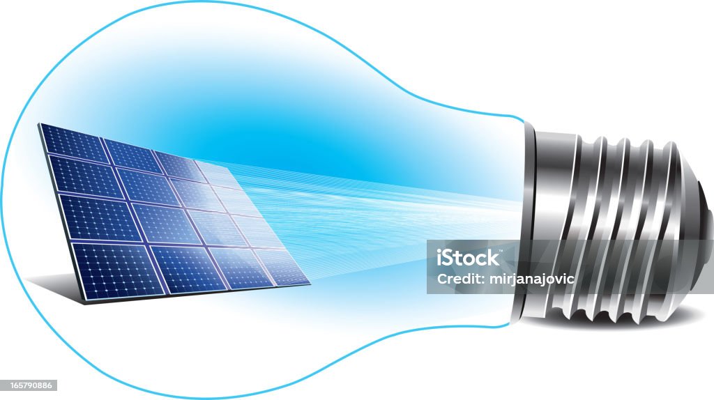 Energii odnawialnej-Panel słoneczny - Grafika wektorowa royalty-free (Żarówka)