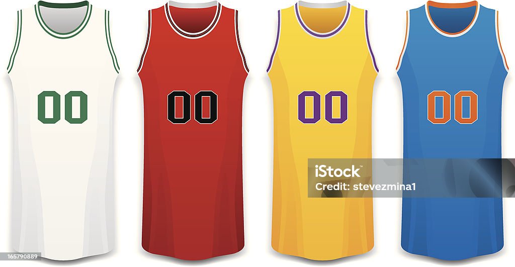 赤色、白色、黄色および青色のバスケットボールジャージーベクトルイラスト - バスケットボールのユニフォームのロイヤリティフリーベクトルアート