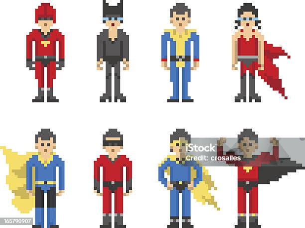 8 Pixel Супер Героя Символов — стоковая векторная графика и другие изображения на тему Пиксельная графика - Пиксельная графика, Пиксельный, Супергерой