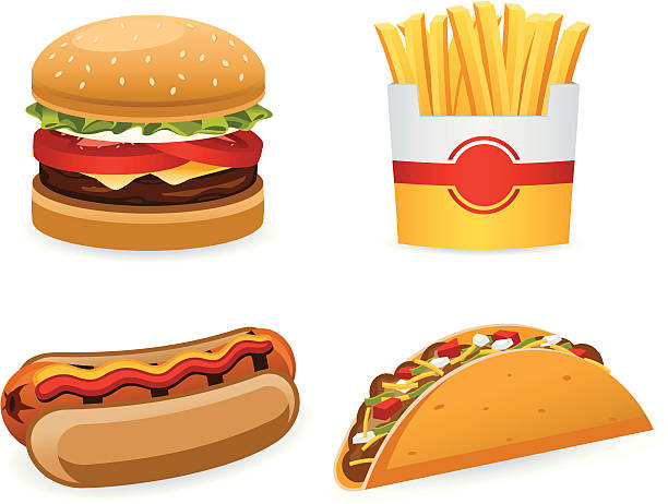 illustrazioni stock, clip art, cartoni animati e icone di tendenza di fast food - hamburger burger cheeseburger food