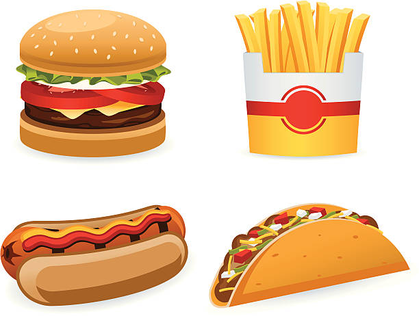 fast food - burger hamburger cheeseburger fast food stock illustrations