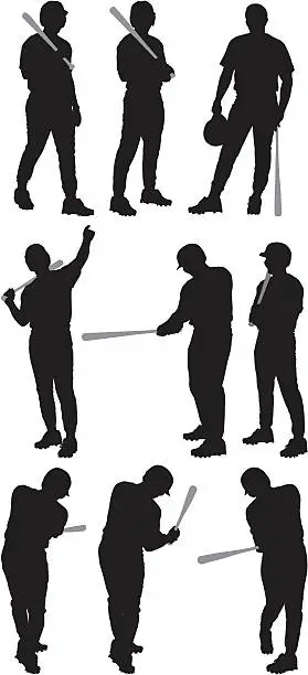 Vector illustration of Multiple images of a baseball player