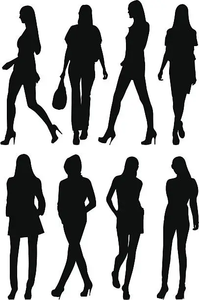 Vector illustration of Fashion model Silhouette Set