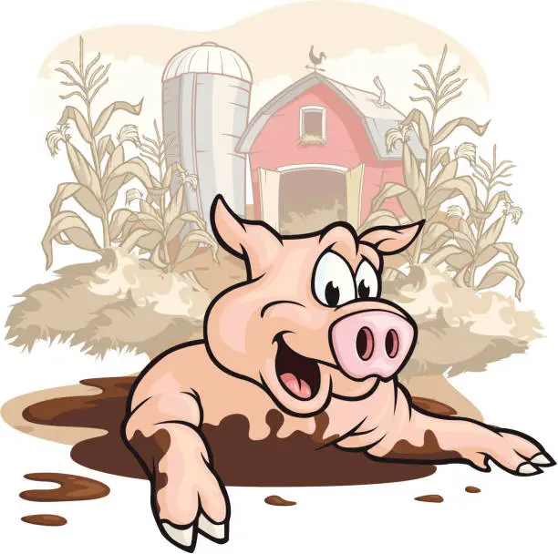 Vector illustration of Pig in Mud