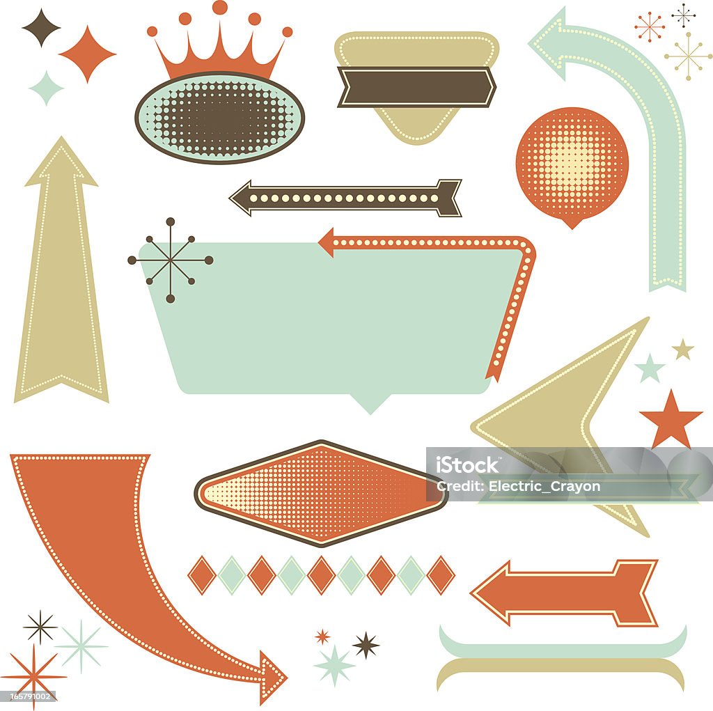 Retro Design Elements Set of retro 1950's style design elements.  Each element is grouped individually.  Colors are global for easy editing. Retro Style stock vector