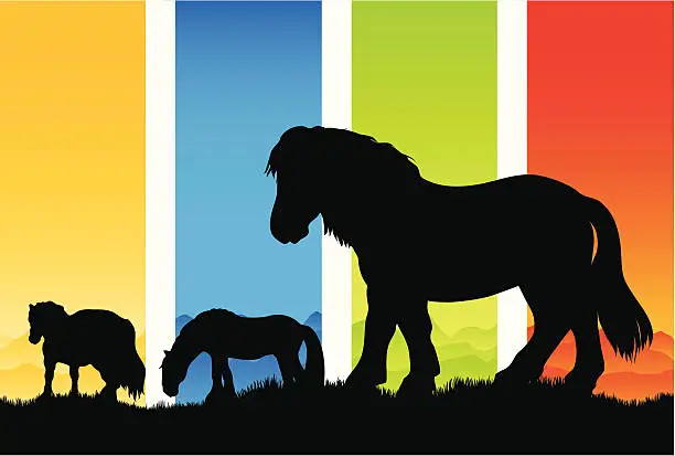 Vector illustration of The four seasons pony silhouettes