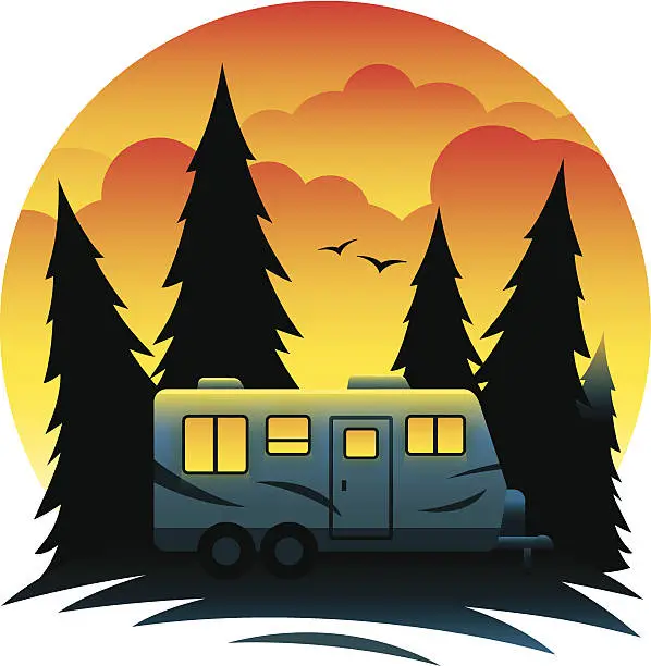 Vector illustration of Camp Trailer at Dusk