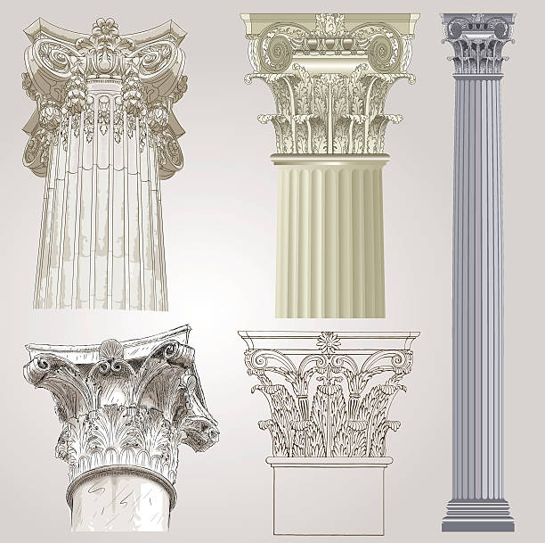 ilustraciones, imágenes clip art, dibujos animados e iconos de stock de conjunto de columnas - temple classical greek greek culture architecture