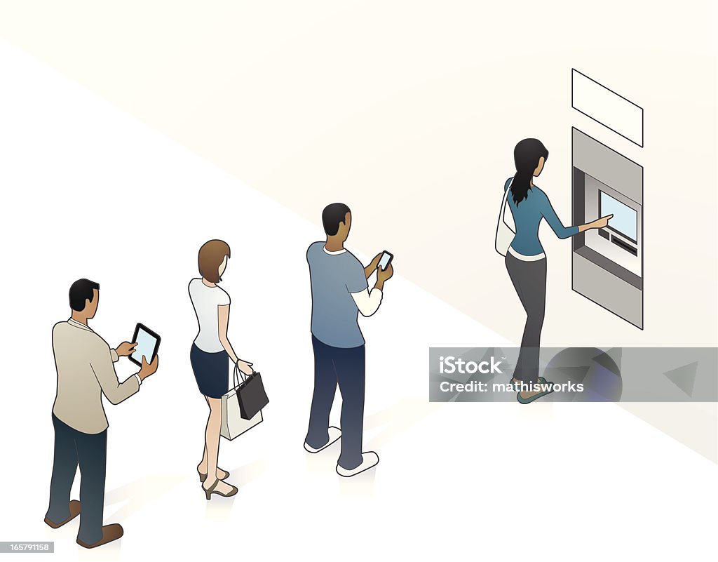 ATM Illustration mit Personen - Lizenzfrei Schlange bilden Vektorgrafik
