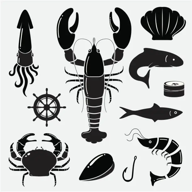 Vector illustration of Seafood icons