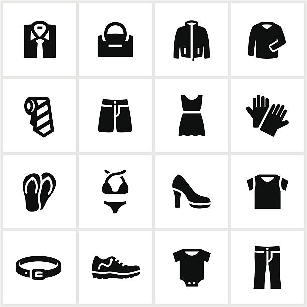 Black Department Store Clothing Icons Department store clothing icons. All white strokes/shapes are cut from the icons and merged allowing the background to show through. mens fashion stock illustrations