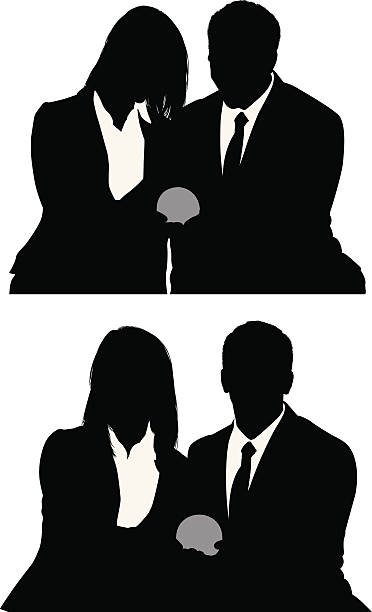비즈니스 커플입니다 쥠 볼 수 있는 - men inside of suit silhouette stock illustrations