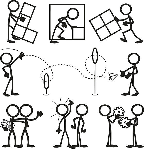 ilustrações de stock, clip art, desenhos animados e ícones de figura de palito pessoas de negócios, trabalhando em conjunto - stickfigure