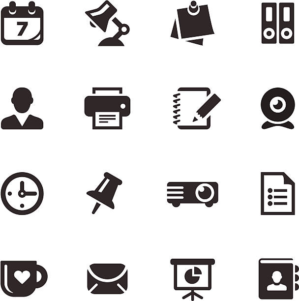 illustrations, cliparts, dessins animés et icônes de office icons/mono series - thumbtack message reminder office