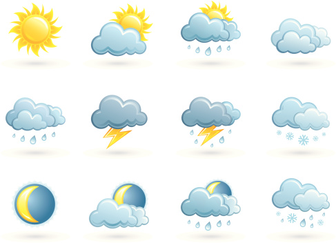 Weather icons set. Vector illustration. For sites and presentations