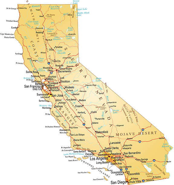 illustrazioni stock, clip art, cartoni animati e icone di tendenza di mappa della california - map san francisco bay area california cartography