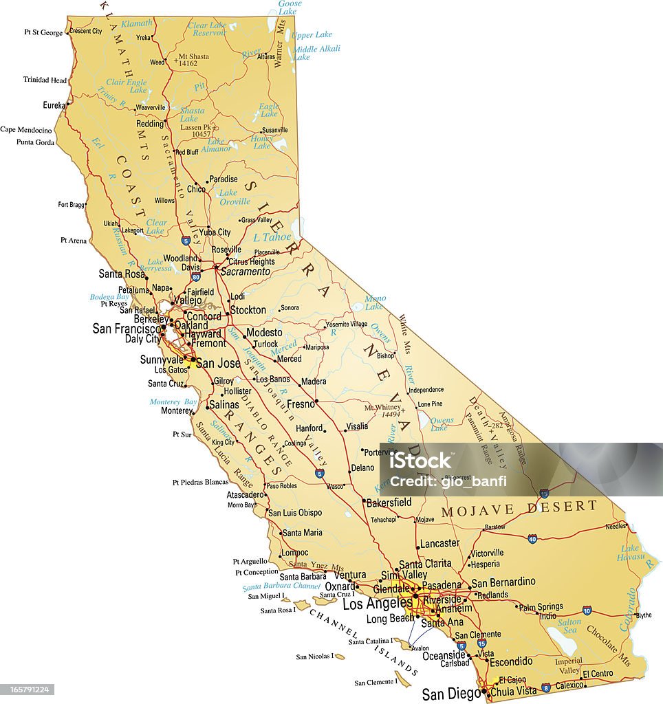 Mapa of Kalifornia - Grafika wektorowa royalty-free (Mapa)