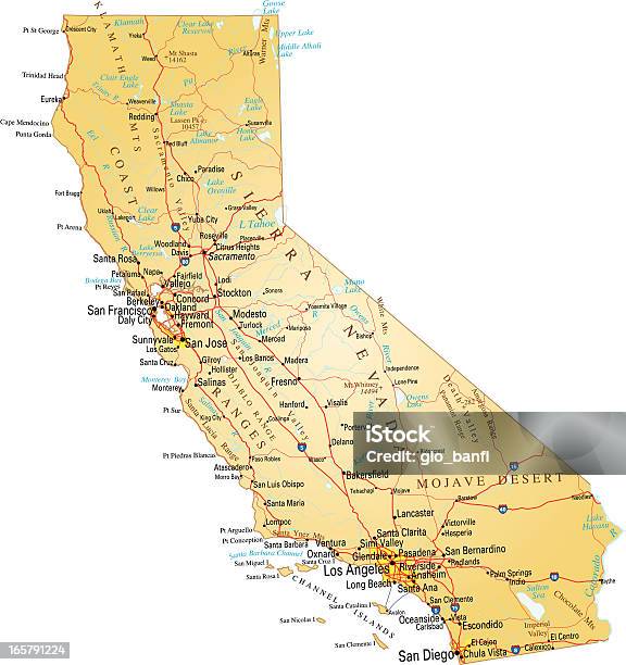 Mapa Of Kalifornia - Stockowe grafiki wektorowe i więcej obrazów Mapa - Mapa, Stan Kalifornia, Mapa drogowa