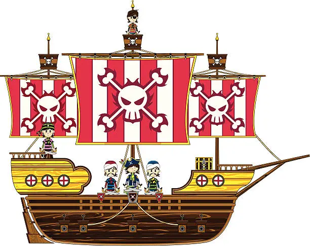 Vector illustration of Pirates on Ship