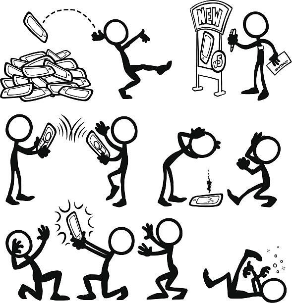 ilustrações de stock, clip art, desenhos animados e ícones de figura de palito povos telemóvel comprimidos - stickfigure