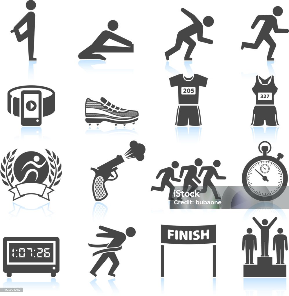 Set of black and white track and field icons Marathon running Track And Field Race black & white set Icon Symbol stock vector