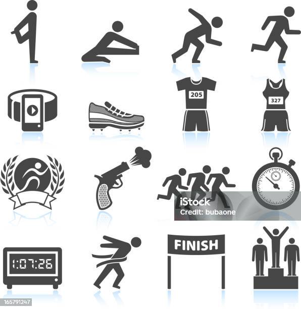 Set Of Black And White Track And Field Icons Stock Illustration - Download Image Now - Icon Symbol, Starting Line, Finish Line