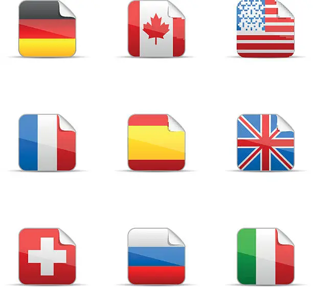 Vector illustration of Glossy sticker of world flags collection