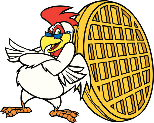 ilustraciones, imágenes clip art, dibujos animados e iconos de stock de gofre mascot de pollo - waffle chicken fried chicken food