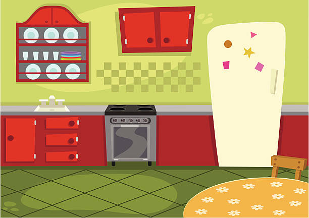 ilustraciones, imágenes clip art, dibujos animados e iconos de stock de cocina de historieta - dining table illustrations