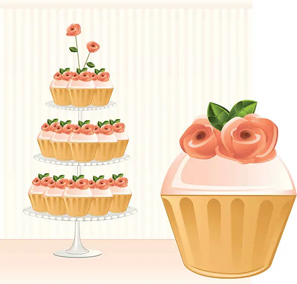 Vector illustration of Rose Cupcake Tower