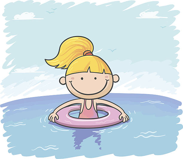 ilustrações de stock, clip art, desenhos animados e ícones de rapariga é nadar - swimwear child inner tube little girls