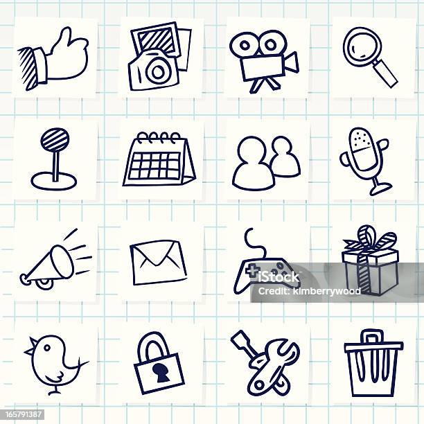 Set Of Sixteen Handdrawn Social Network Icons Stock Illustration - Download Image Now - Camera - Photographic Equipment, Drawing - Art Product, Doodle