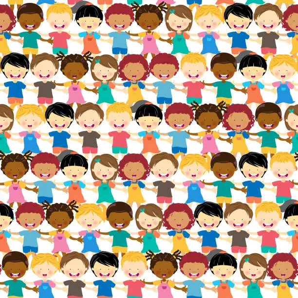 Vector illustration of Multi-Ethnic Kids Crowd Seamless Background