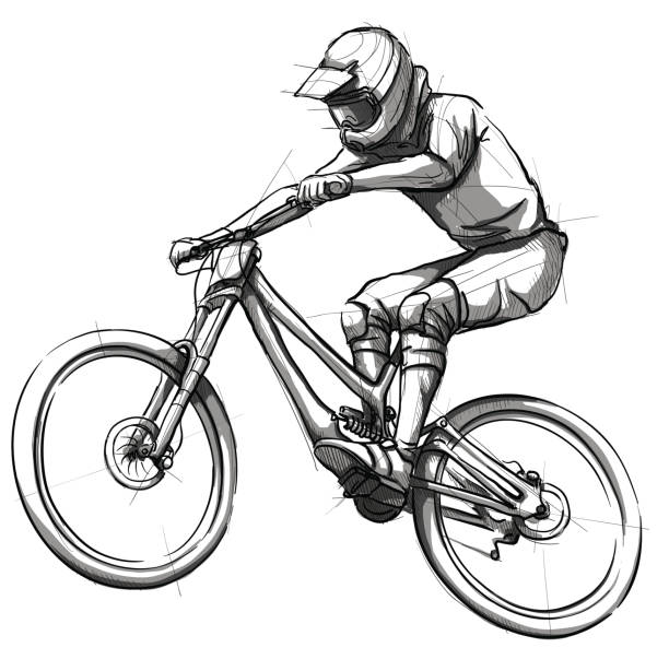 illustrazioni stock, clip art, cartoni animati e icone di tendenza di sport - andare in mountain bike