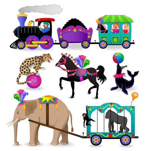 Vector illustration of circus characters and animals
