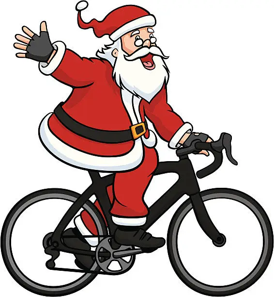 Vector illustration of Santa Claus Riding A Road Bike