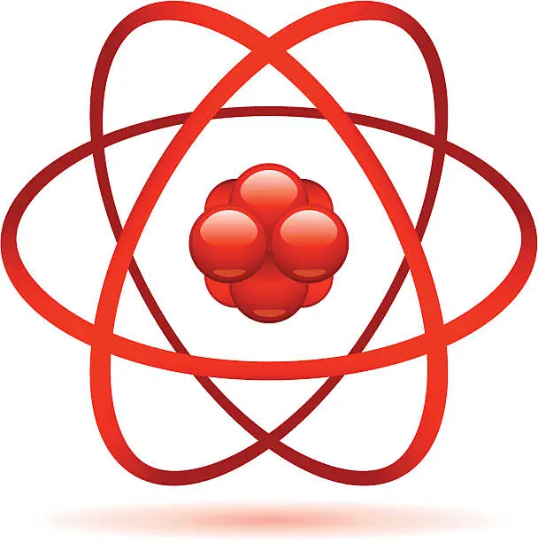 Vector illustration of Red graphic of an atom on white background