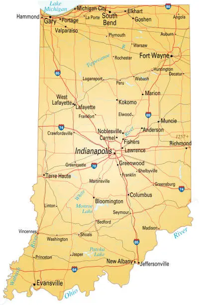 Vector illustration of Map of Indiana