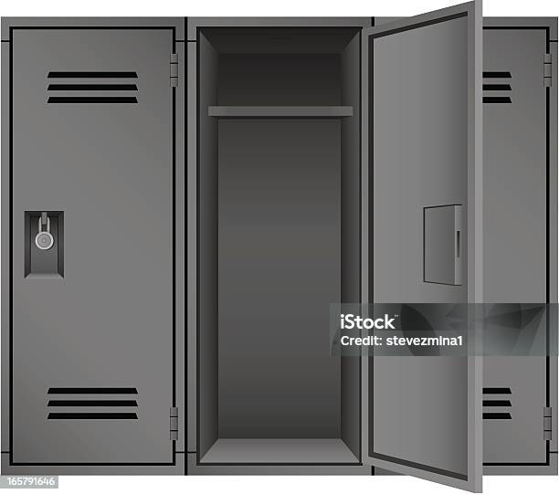 Empty Gray School Gymnasium Academic Padlock Sports Lockers Vector Illustration Stock Illustration - Download Image Now