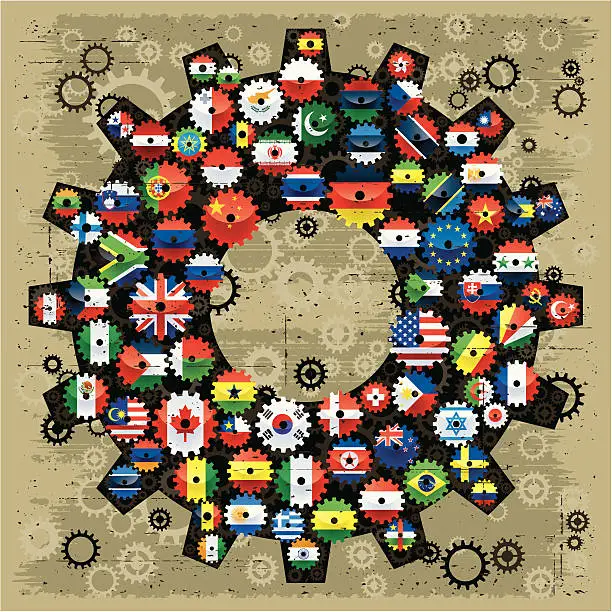 Vector illustration of national flags cogs